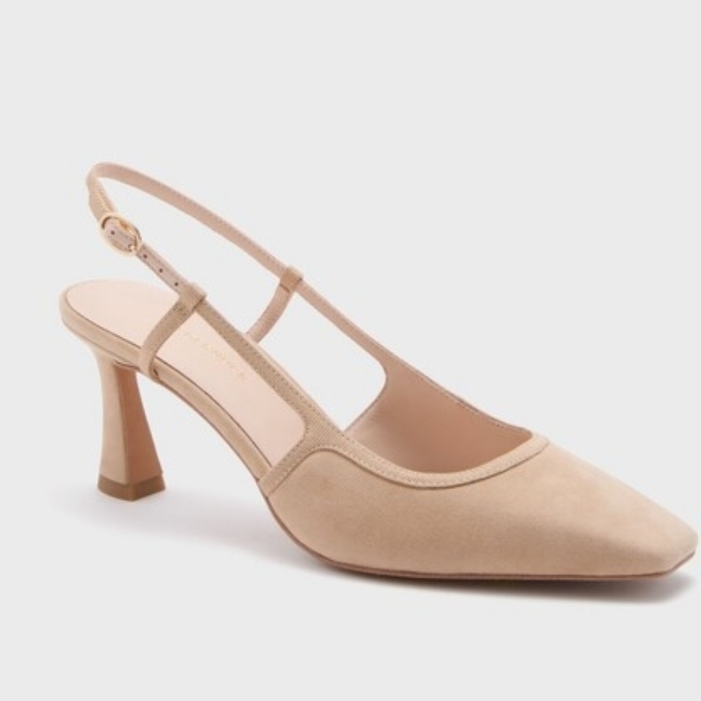 Tuckernuck Lia Suede Square Toe Strappy Kitten Slingback Heels Tan Size 11